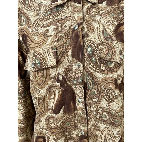 Bit & Bridle Women's XL Brown Button Equestrian Western Cowboy Pearl Snap - Picture 3 of 11